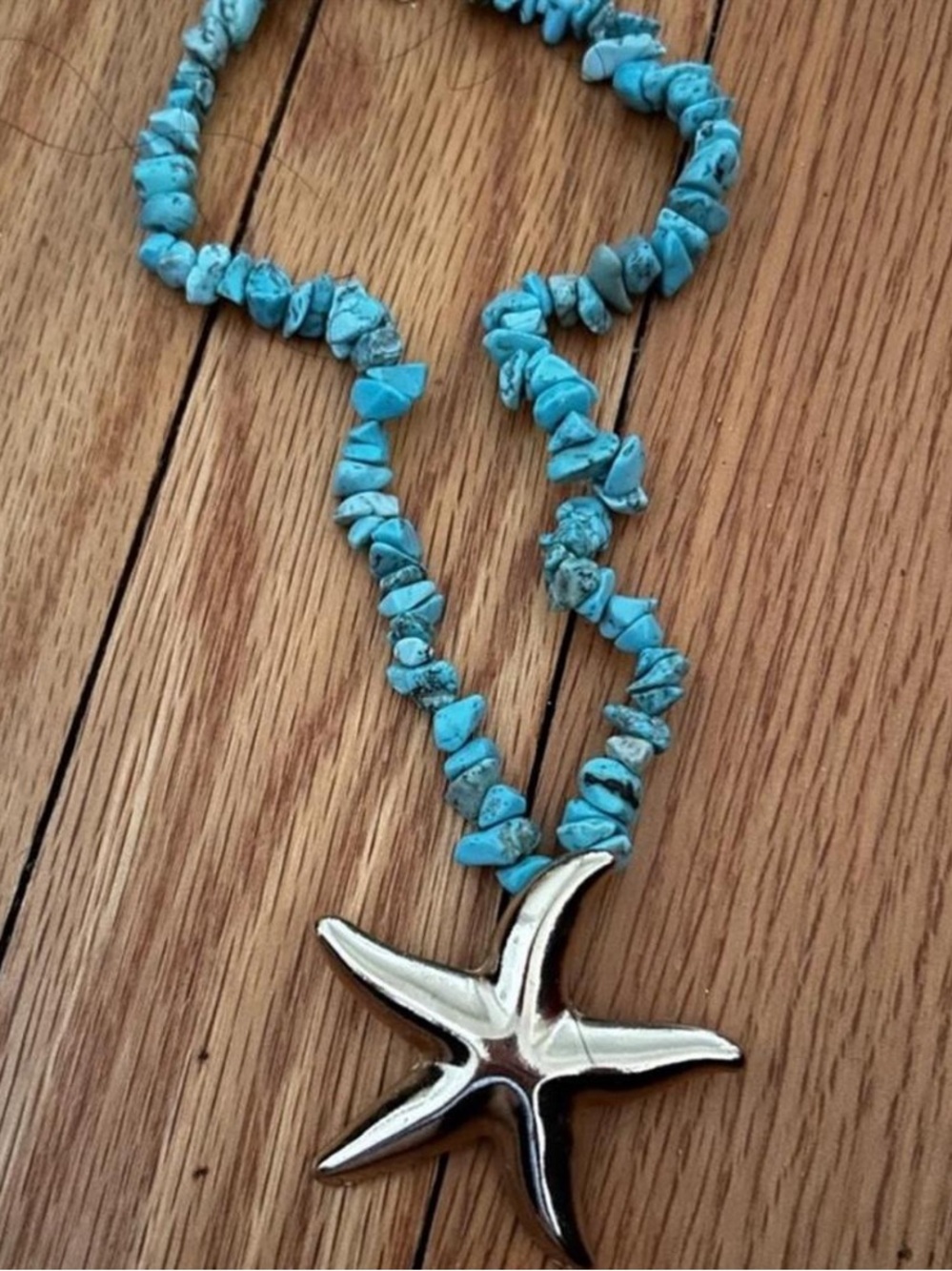 Fashion Jewelry Turquoise Blue Chip Necklace with Silver Starfish Pendant